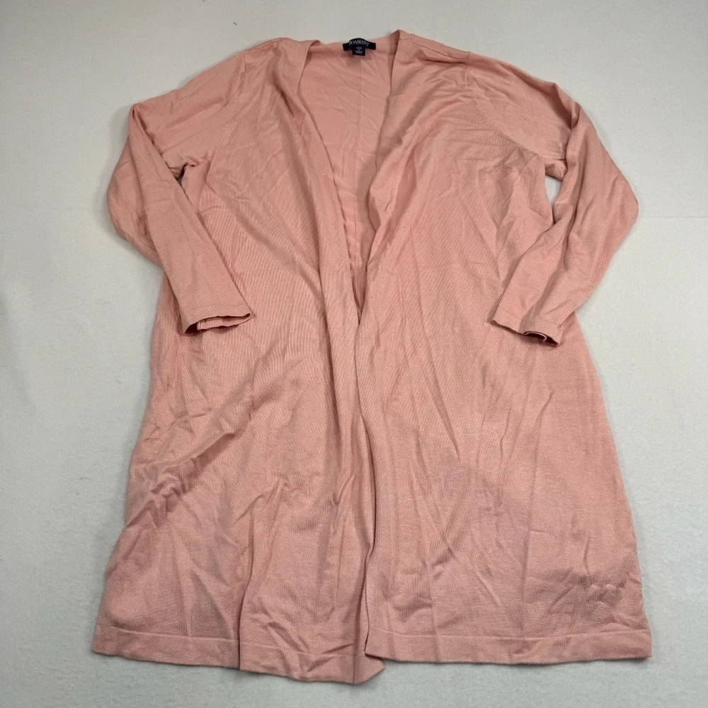 Roamans Open Front Long Cardigan Womens Size 14/16 Pink Long Sleeve Slits